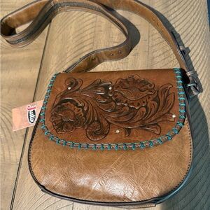 Justin Brown Crossbody Bag with Turquoise Accents
